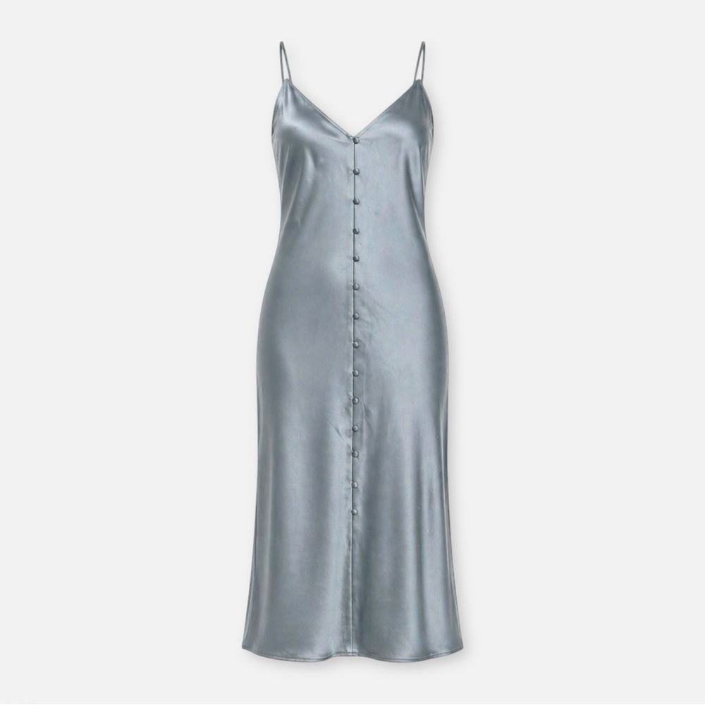 Cami NYC Silk Slip Dress Silver Satin Midi Bias Cut Spaghetti Strap